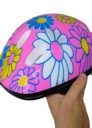 Дитячий захисний шолом для спорту, квіти (рожевий)2 фото