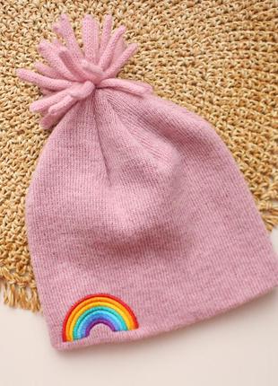 Розовая шапка двойной вязки с радугой george 1-3 года