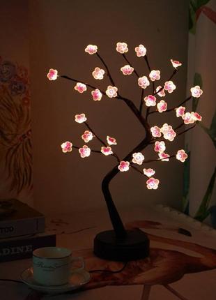 Светильник "дерево розовой сакуры" черного цвета с led подсветкой, настольная лампа для дома