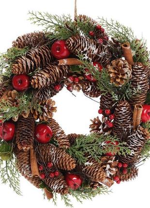 Декоративный рождественский венок "шишки и ягоды" с натуральными шишками ø35 см, ø8 см bona  (2000002648062)1 фото