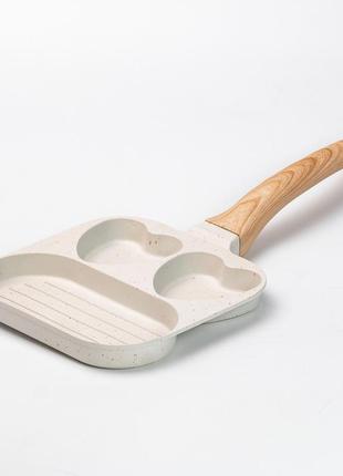 Сковорода квадратная порционная на 3 секции с антипригарным покрытием бежевая