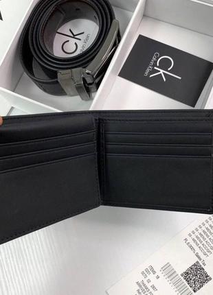 Чоловічий шкіряний гаманець портмоне та ремінь calvin klein оригінальний подарунковий набір у коробочці5 фото