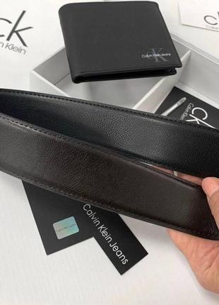 Чоловічий шкіряний гаманець портмоне та ремінь calvin klein оригінальний подарунковий набір у коробочці6 фото
