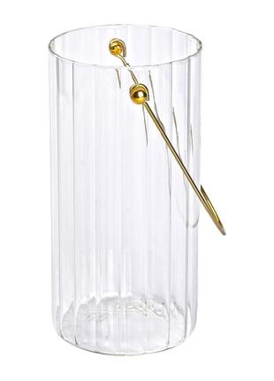 Декоративная стеклянная ваза для цветов с ручкой 19,5 см
