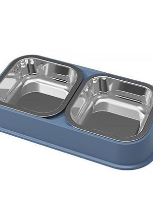 Двойная миска для собак котов dt712 пластик + нержавеющая сталь blue|вигідна ціна|