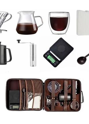 Дорожный кофейный набор ecocoffee ts-05 из 8 предметов для приготовления кофе с кейсом black|вигідна ціна|