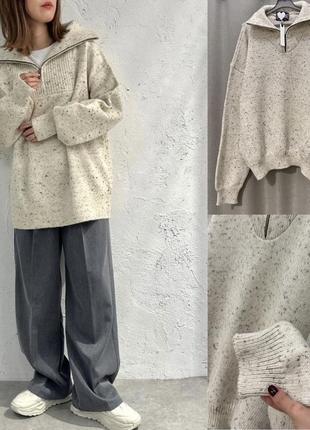 Свитер из натуральной шерсти лана на молнии