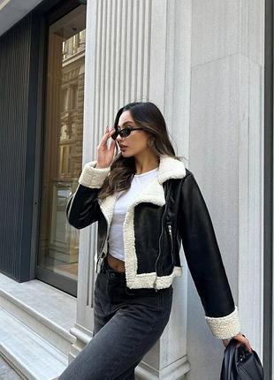 Куртка авиатор женская короткая экокожа на меху8 фото