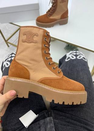 Рыжие зимние ботинки в стиле celine замш текстиль