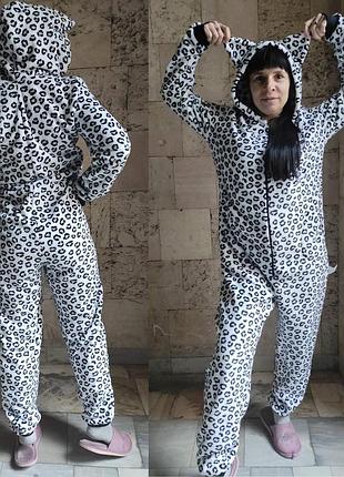 Женский теплый махровый домашний комбинезон кингуруми