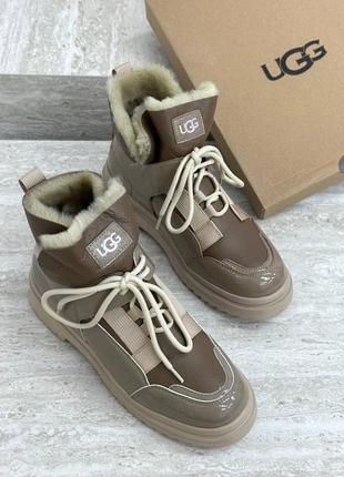 Ugg черевики-дутики угг мокко з язичком на шнурках зима