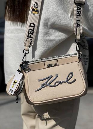 ‼️ разграждай!️ бежева сумка karl lagerfeld pochette logo beige
