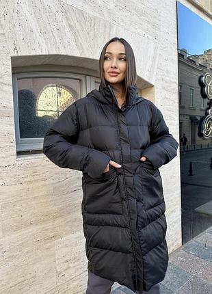 Пальто куртка жіноче тепле довге без капюшону стьобане базове осіннє зимове на осінь зиму демісезонне чорне бежеве коричневе