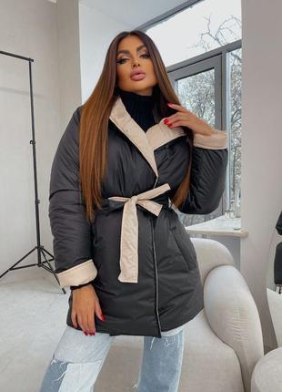 ❄️ куртка зимняя женская двусторонняя на запах теплая ❄️