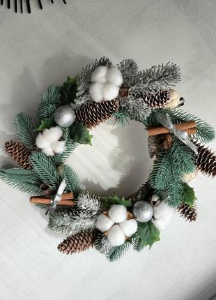 Різдвяний вінок на стіну або стіл. новорічний вінок, новорічний декор для оселі.
