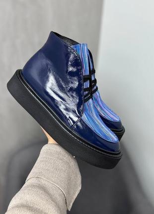 Синие лакированные ботинки vision натуральная кожа лак замш 36-41 зима деми
