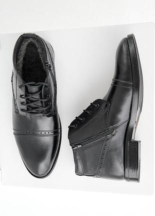 Стильні класичні чоловічі чорні туфлі натуральна шкіра з хутром,чоловічі якісні...