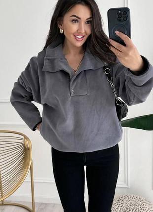 Кофта (толстовка) тепла флісова жіноча щільний фліс на велюровій основі 42-48 сірий