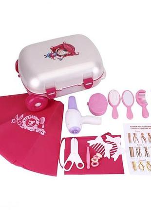 Набір перукаря  у валізі, дитячий салон краси, 17 предмет., фен, гребінець, дзеркало, іграшка