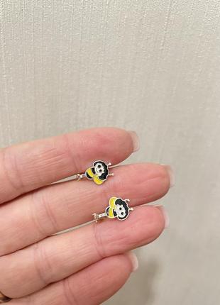 Серебряные детские серьги пчелка 925 проба