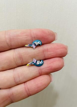 Срібні дитячі сережки папуги/ птахи 925 проба