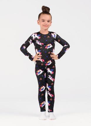 Термобілизна для дівчинки чорна з єдинорогами (арт. 5722400117)