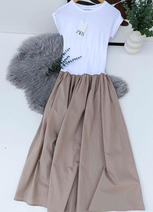 Комбінована поплінова сукня від zara, розмір м