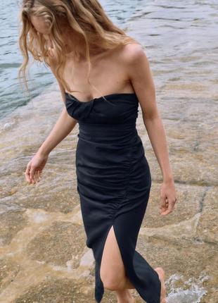 Драпірована сукня міді з льоном від zara, розмір s