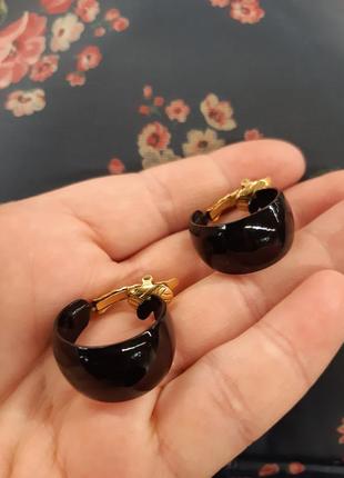 Кліпси trifari широкі кільця емаль, чорні, американський вінтаж