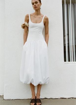 Комбінована сукня міді зі спідницею-балоном від zara, розмір s