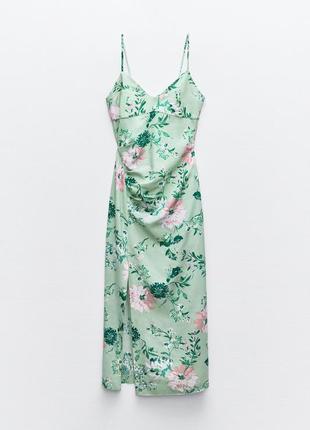Квітчаста сукня міді з льоном від zara, розмір m