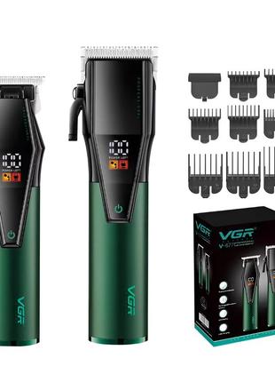 Машинка для стриження й окантовки акумуляторна (2 шт.) usb, зі змінними насадками vgr v-677 зелений