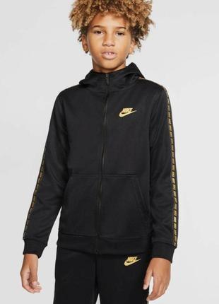 Детская толстовка с капюшоном на молнии nike sportswear av8387 011, черный/золотой, размер xs 122-128см