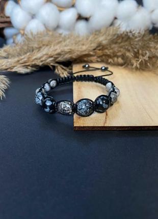 Браслет-шамбала с буддой, обсидианом,яшмой