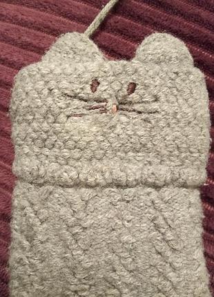 Рукавички в'язані утеплені хутром