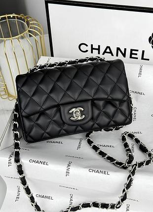 Сумка женская клатч chanel classic   шанель черный серебро мини