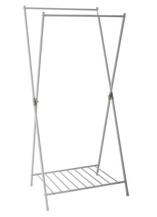 Вішалка для одягу висота 151 см підлогова з полицею для взуття металева біла
