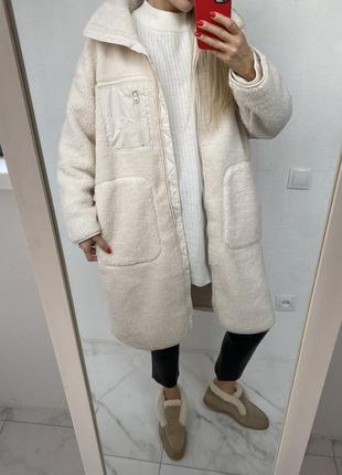 H&m новая тедди шубка шуба меховое пальто белое молочное