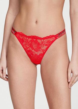 Женские трусики victoria's secret shine strap thong xs красные