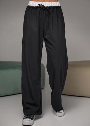 Женские брюки на завязках с белой резинкой на талии - черный цвет, m (есть размеры)