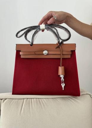 Премиальная женская сумка кожа текстиль бордовая
