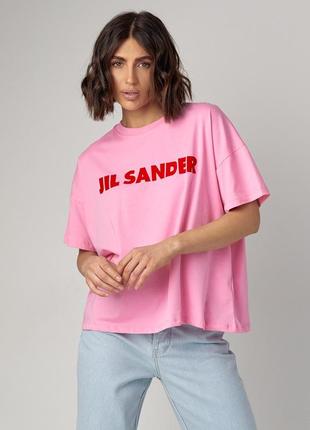 Трикотажная футболка с надписью jil sander - розовый цвет, s (есть размеры)