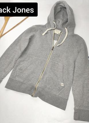 Мужская толстовка серого цвета на молнии с капюшоном от бренда jack jones m