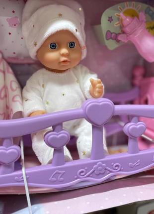 Набір пупс, ліжечко та аксесуарами, їсть, ходить на горщик, лялька малюк, новонароджений