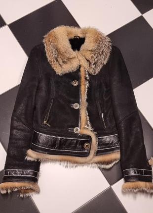 Новая шикарная теплая дубленка с мехом волка