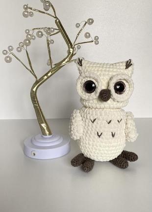 Вязаная плюшевая игрушка сова для интерьера ручной работы