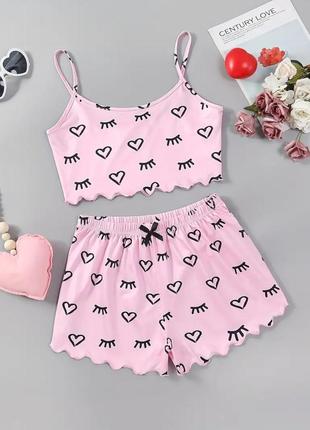 Пижама пижамная пижамка крутящая пижама шортами шорты топ шорты майка