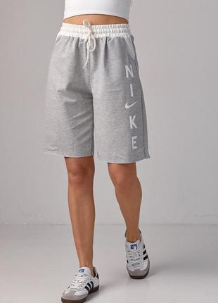 Жіночі трикотажні шорти з написом nike — світло-сірий колір, трикотаж, двоколірний, туреччина
