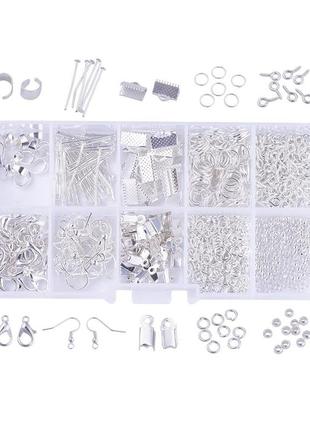 Набір фурнітури finding органайзер основи для сережок піни карабіни кільця затискачі сріблястий