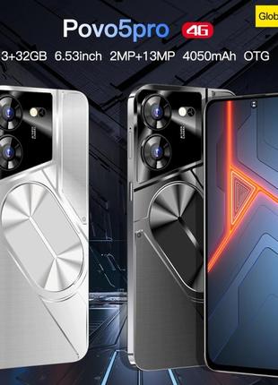 Мобильный телефон смартфон povo5pro / pu31, 3 гб + 32 гб, 6,53-дюйма, android 8, восьмиядерный, 4g